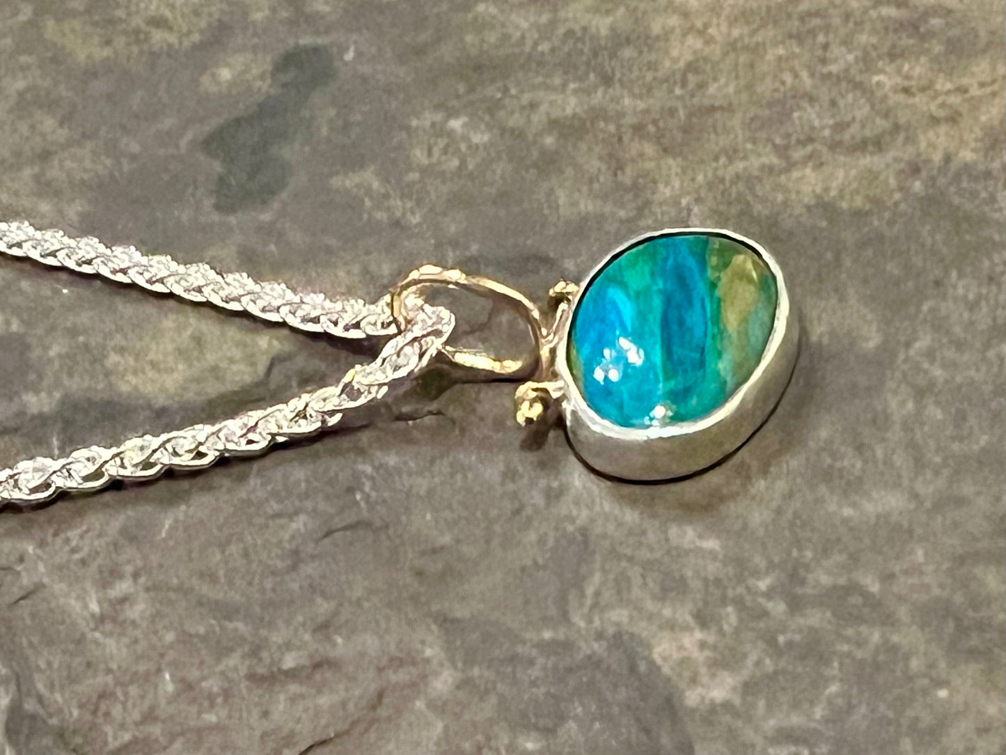 Hinged Sterling & 14K Peruvian Opal Pendant - One of a Kind Necklace