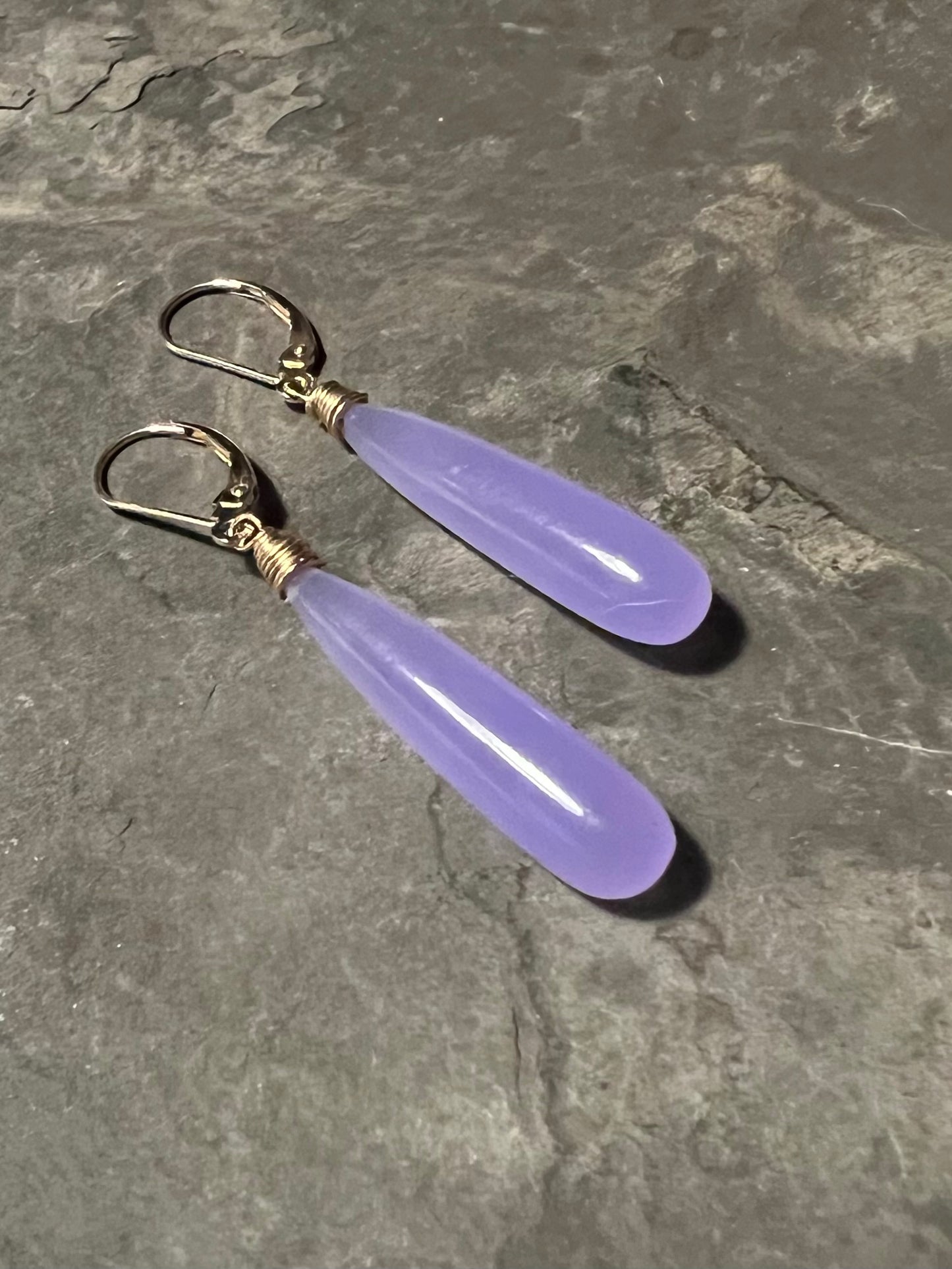 Purple Chalcedony Dangle - Minimalist Earrings 14K