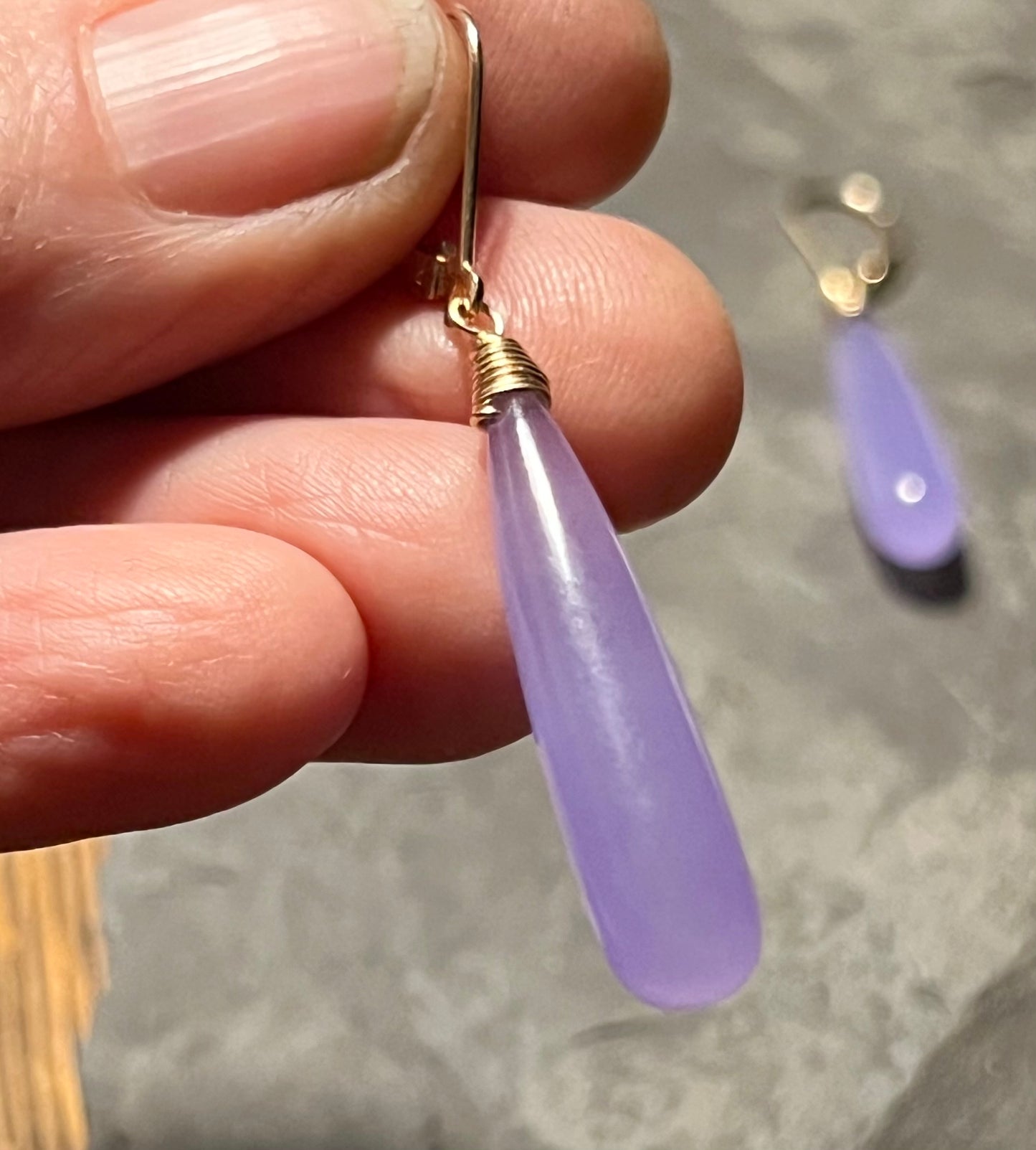 Purple Chalcedony Dangle - Minimalist Earrings 14K