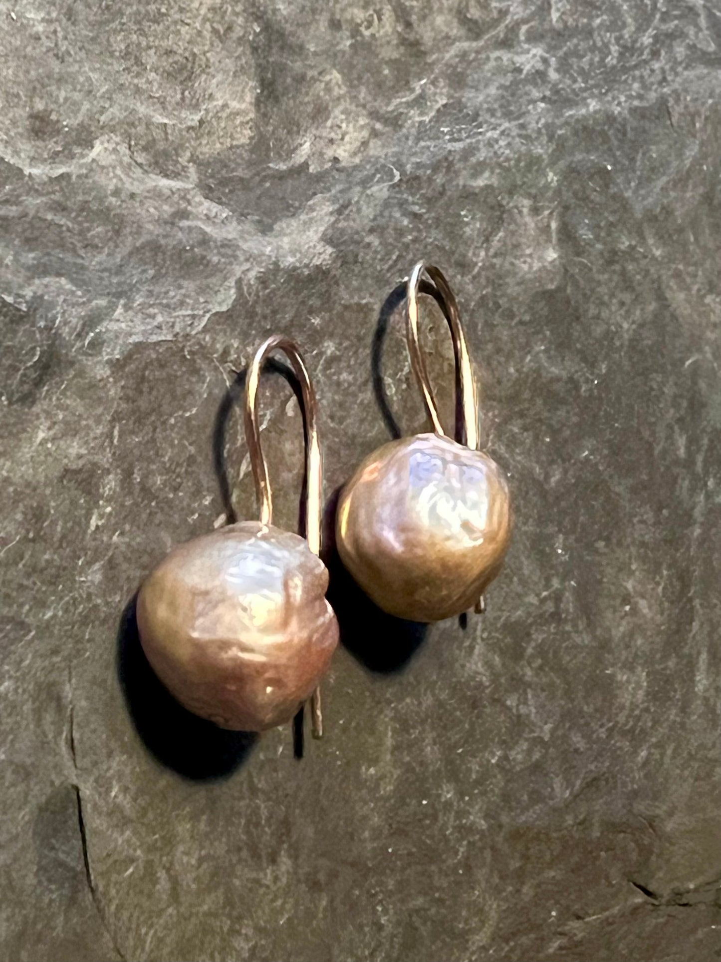 Iridescent Pink Baroque Pearl Demi- Dangle - Minimalist Earrings