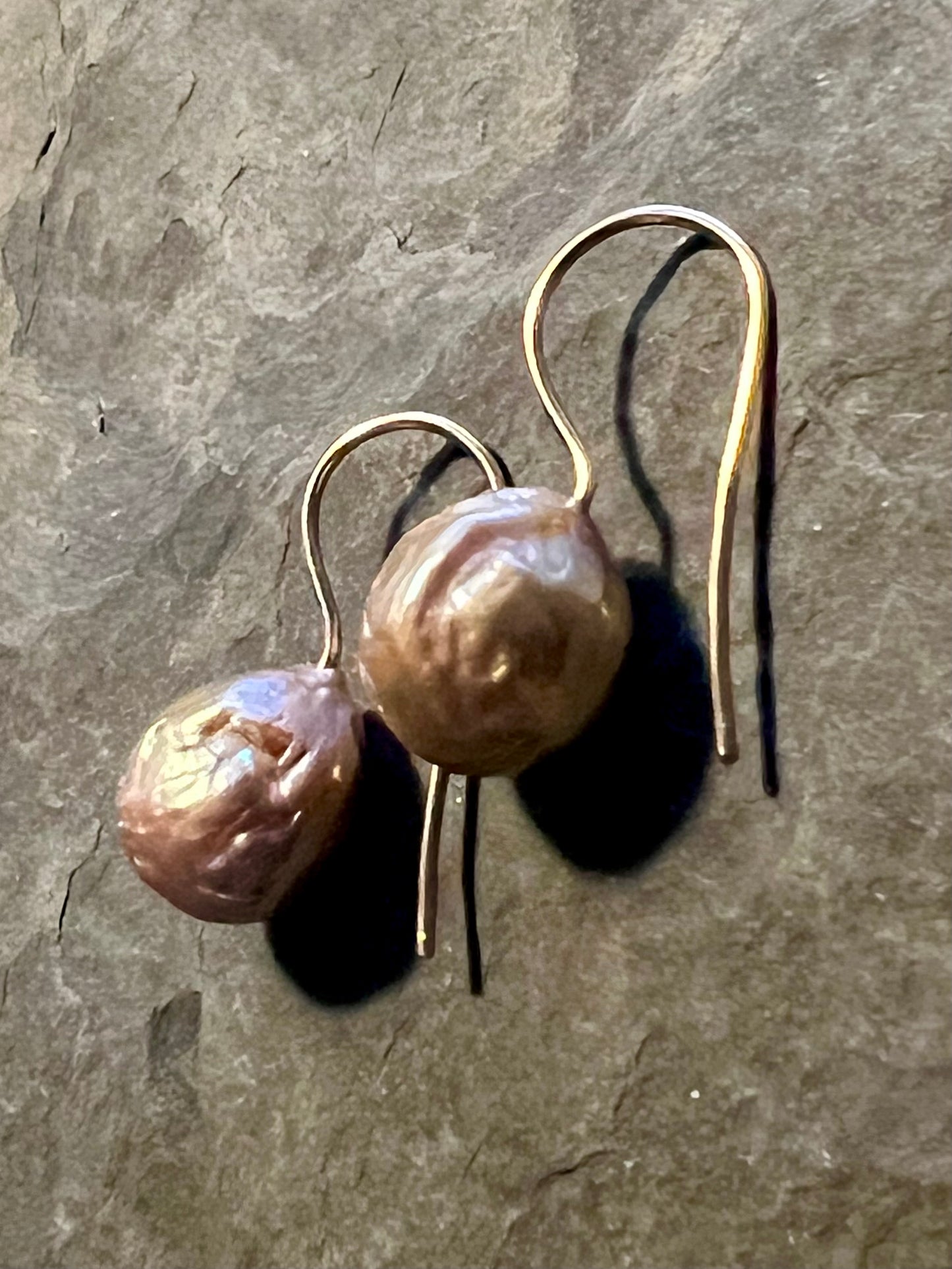 Iridescent Pink Baroque Pearl Demi- Dangle - Minimalist Earrings