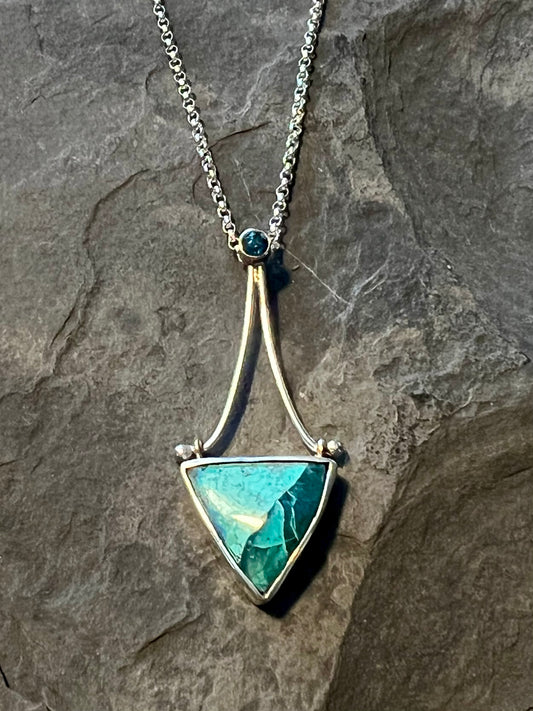 Shades of Blue Hinged Sterling & 14K Pendant - One of a Kind Necklace