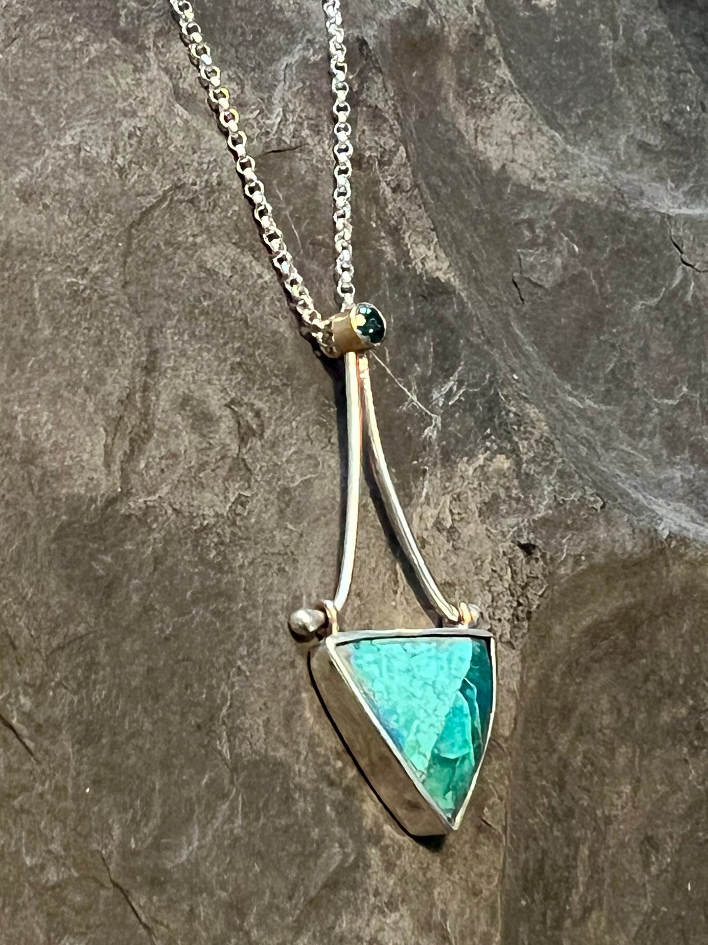Shades of Blue Hinged Sterling & 14K Pendant - One of a Kind Necklace