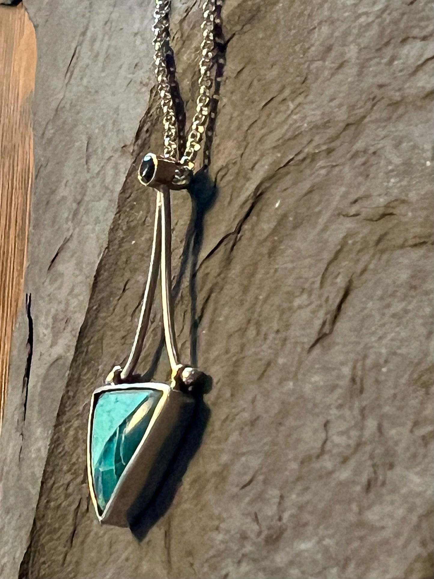 Shades of Blue Hinged Sterling & 14K Pendant - One of a Kind Necklace