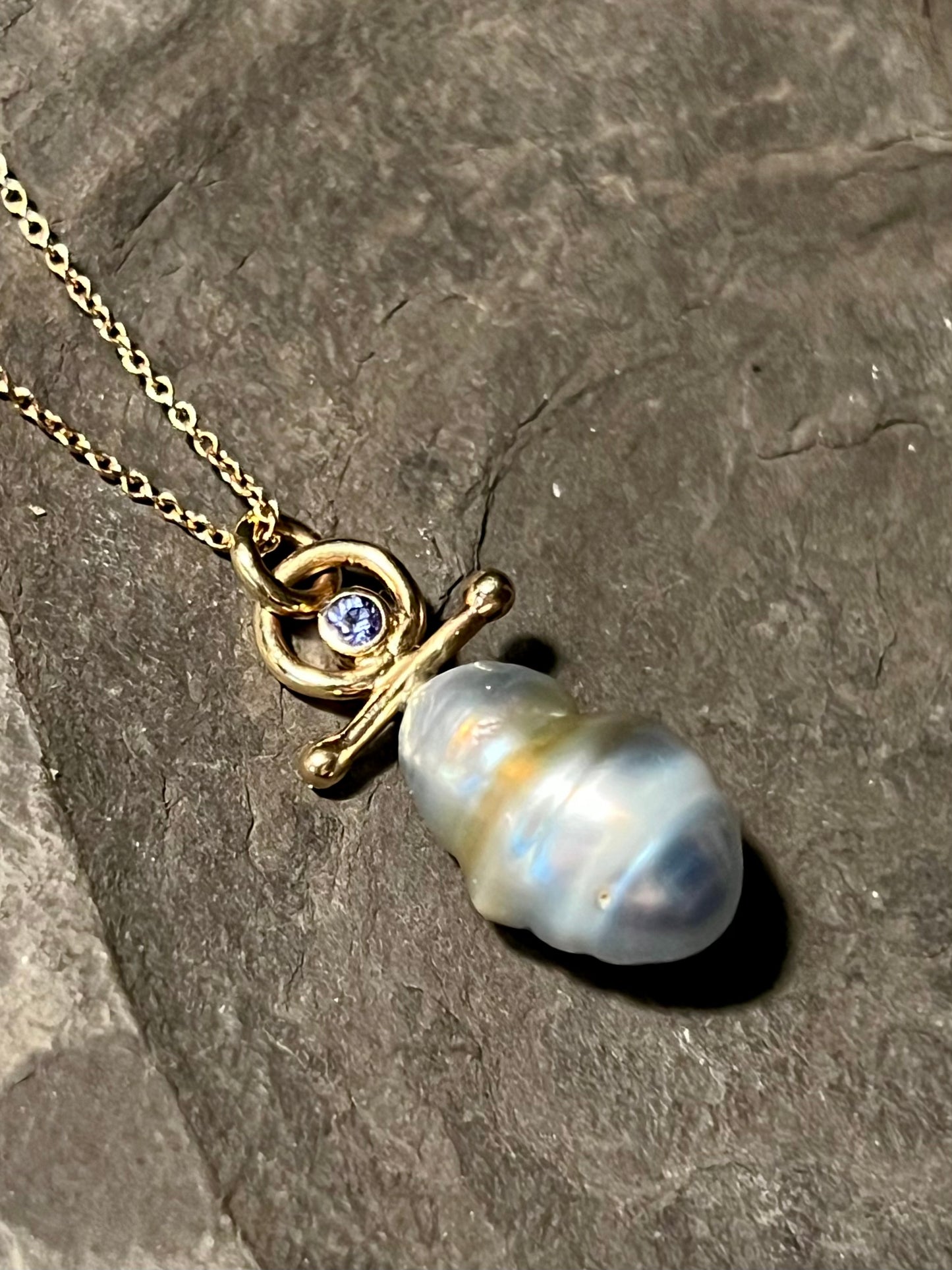 Sisterhood Tahitian Pearl Tanzanite 14K Pendant - One of a Kind Necklace