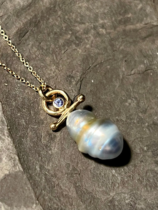 Sisterhood Tahitian Pearl Tanzanite 14K Pendant - One of a Kind Necklace