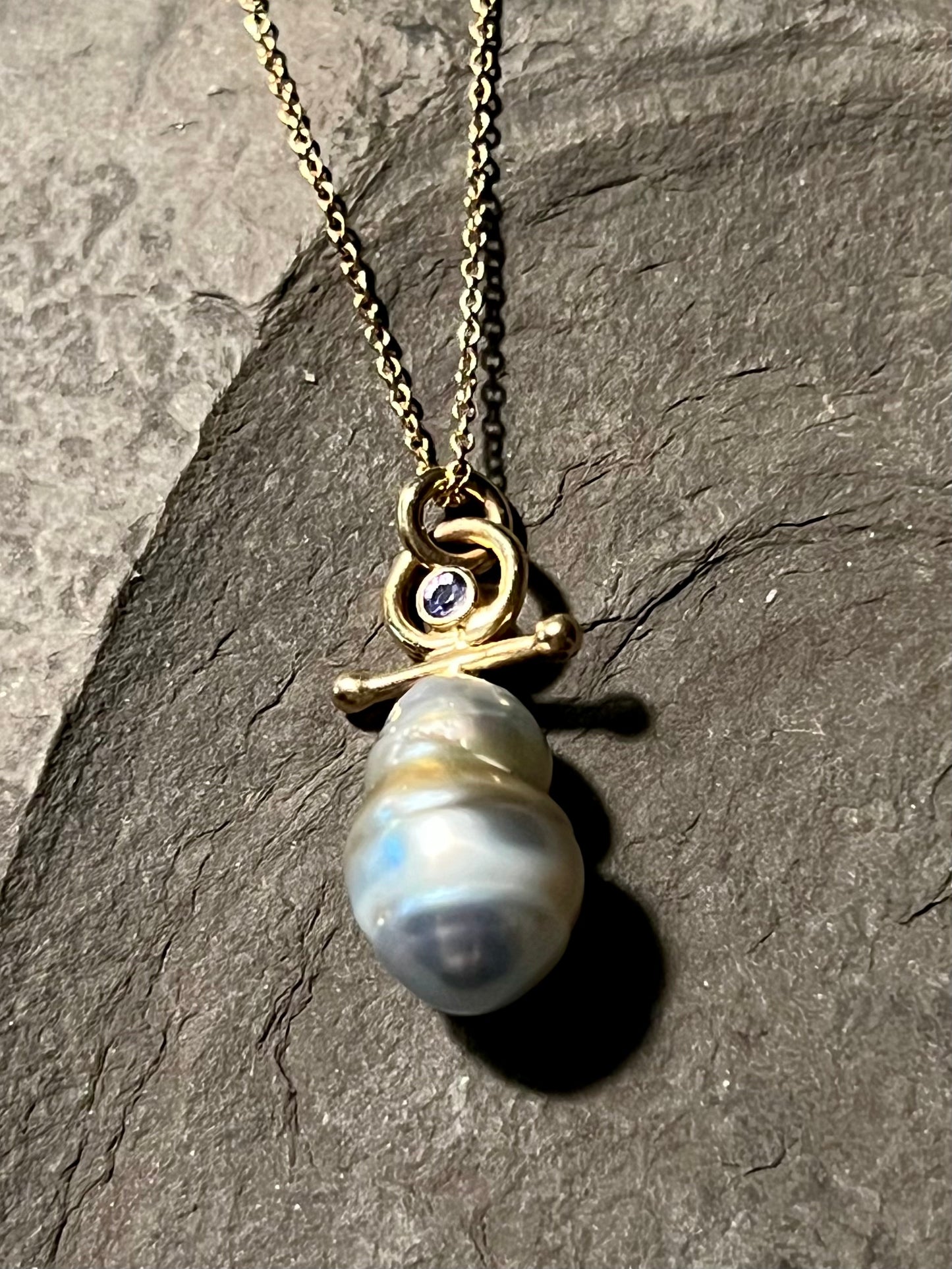 Sisterhood Tahitian Pearl Tanzanite 14K Pendant - One of a Kind Necklace
