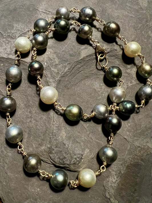 Stormy Tahitian Pearl 14K Necklace - One of a Kind