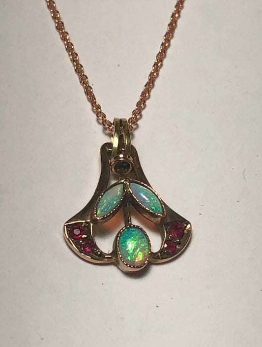 Upcycled 14K Ruby Opal Stick Pin Pendant Necklace
