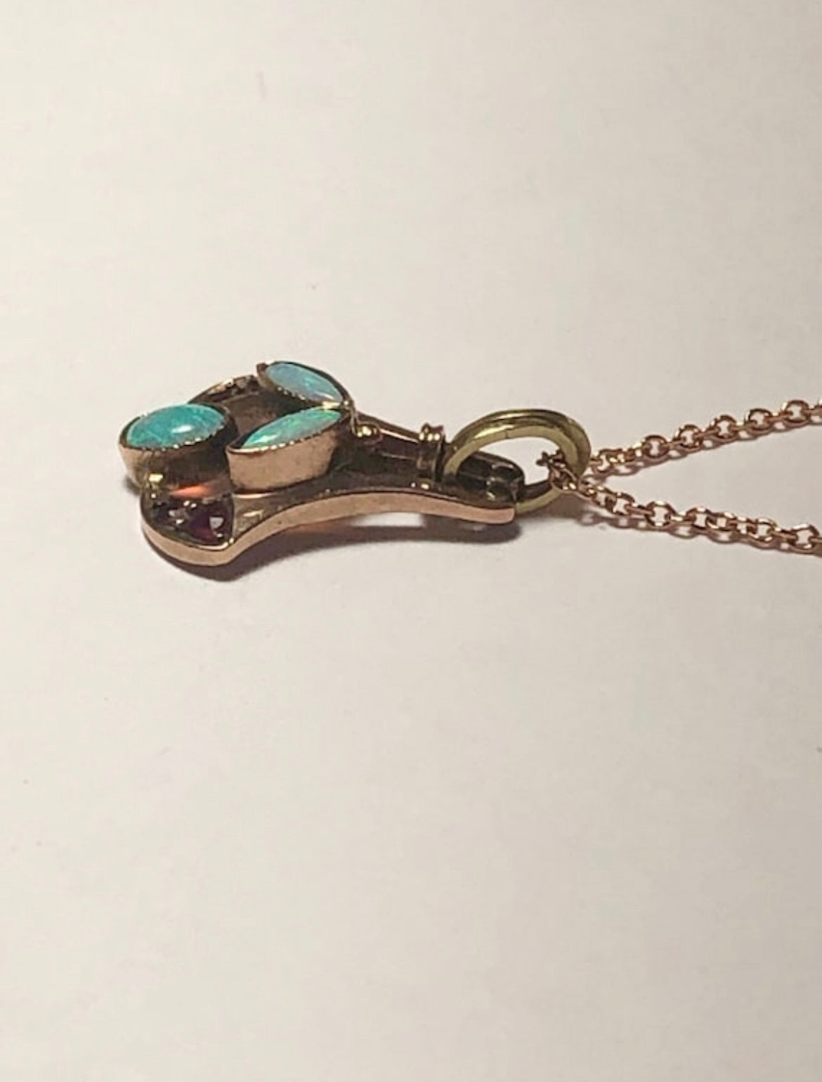 Upcycled 14K Ruby Opal Stick Pin Pendant Necklace