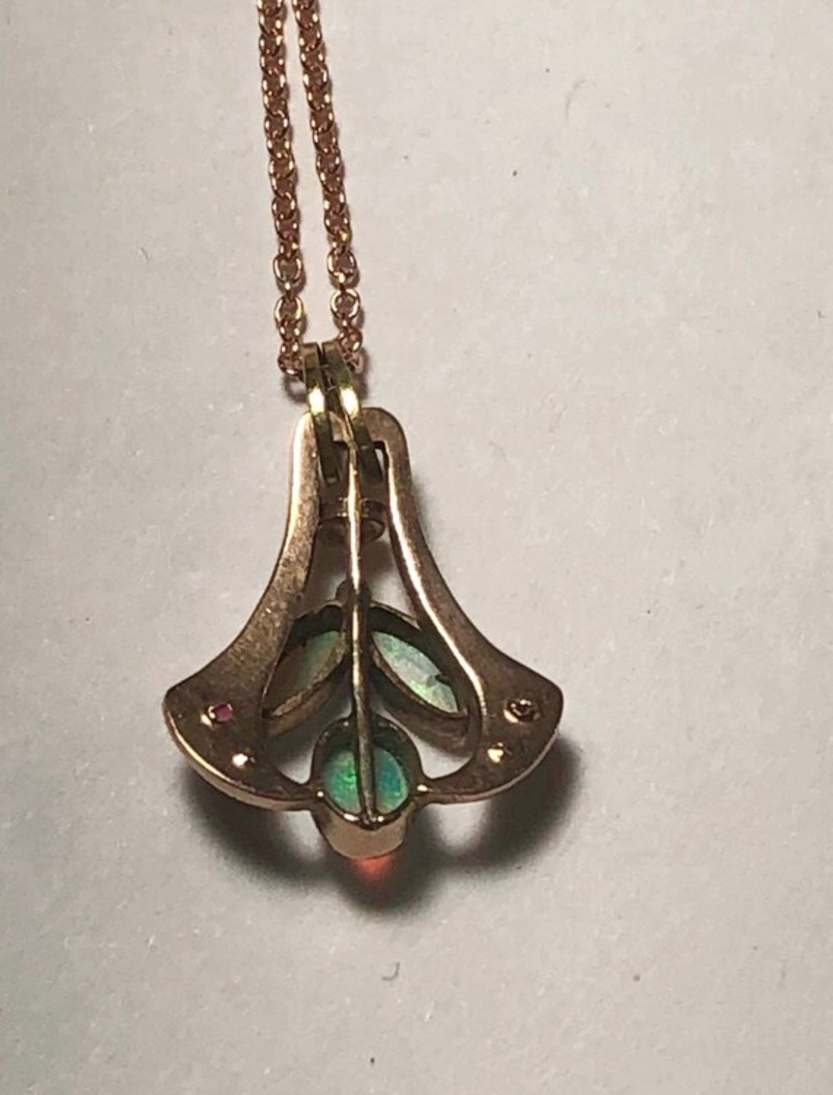 Upcycled 14K Ruby Opal Stick Pin Pendant Necklace