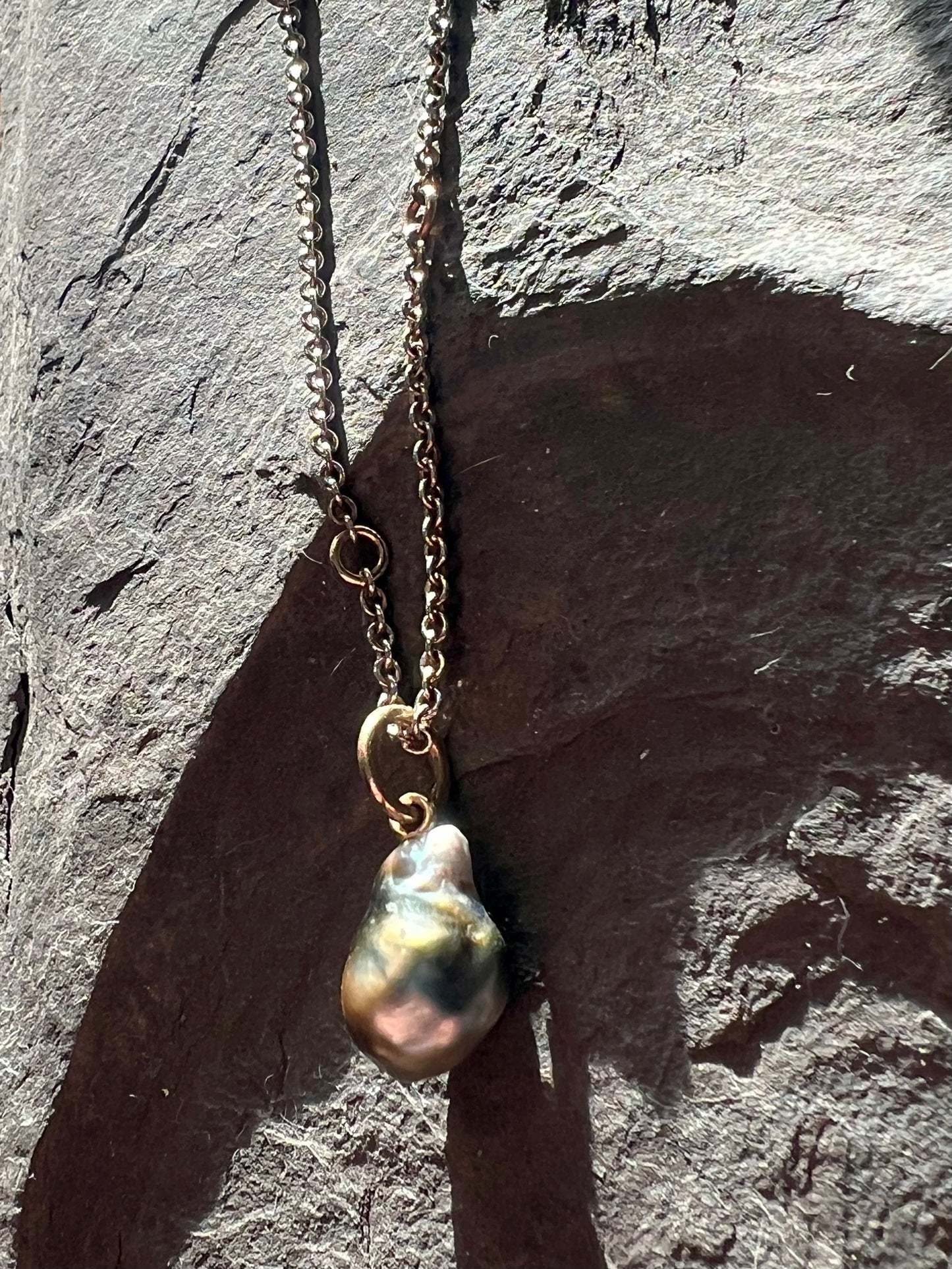 Peacock Tahitian Pearl Drop - Minimalist Necklace