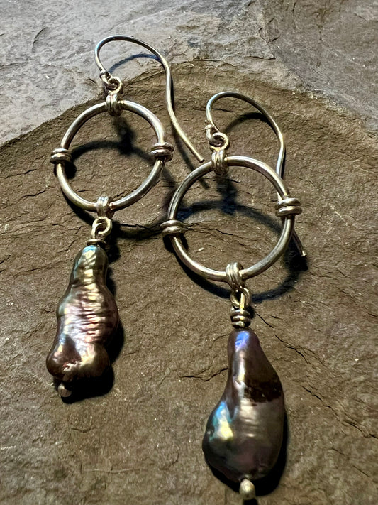 True North Peacock Pearl Sterling & 14K - One of a Kind Earrings