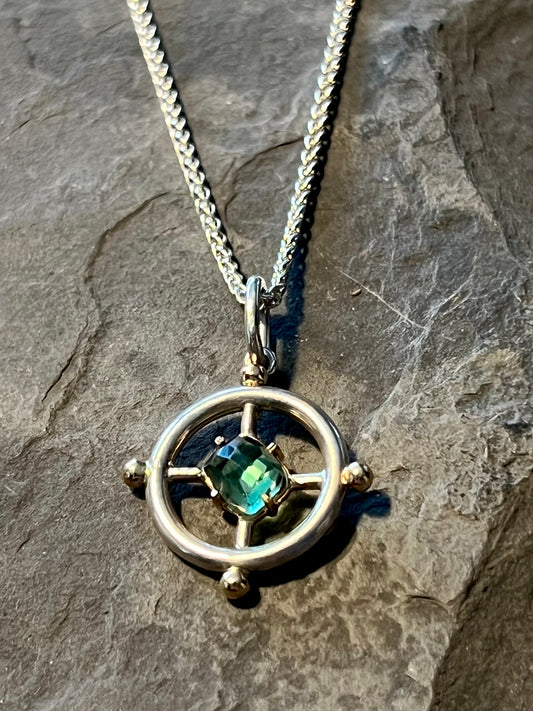True North Green Tourmaline Sterling & 14K Pendant - One of a Kind Necklace