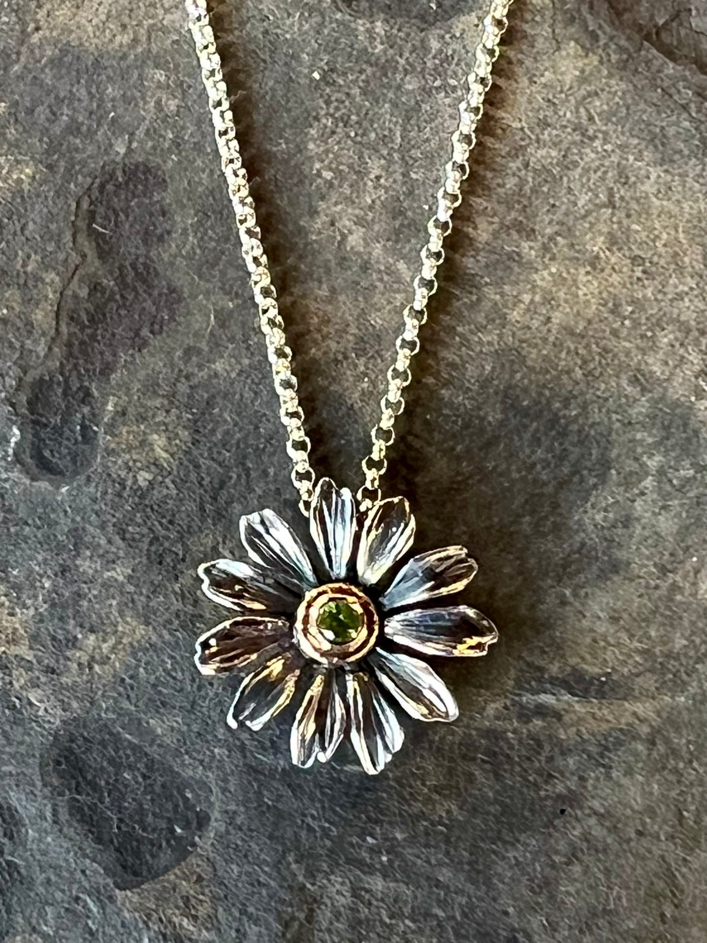 Daisy Girl Pendant with Tsavorite on Sterling Chain