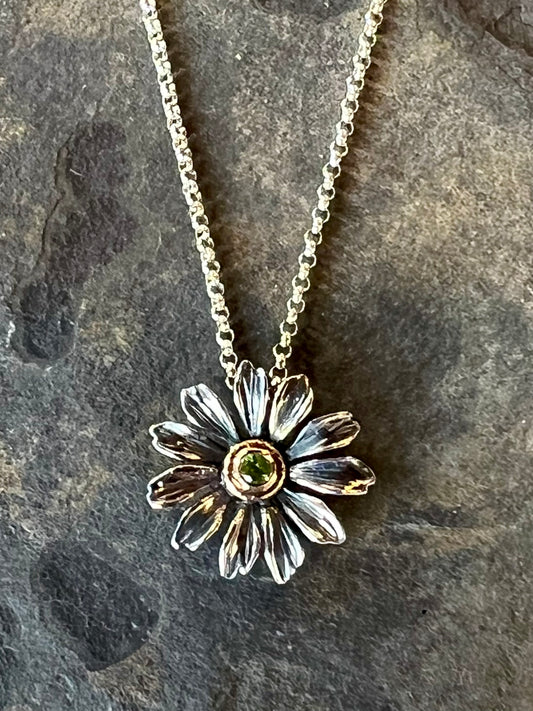 Daisy Girl Pendant with Tsavorite on Sterling Chain