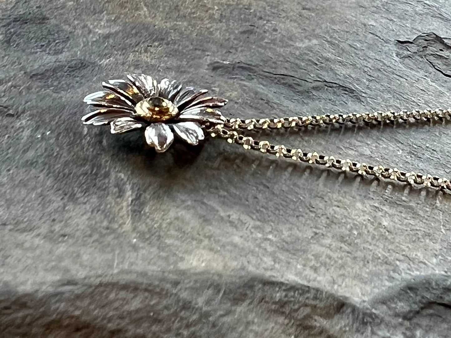 Daisy Girl Pendant with Tsavorite on Sterling Chain