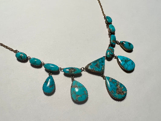 Estate Victorian Morenci Turquoise Gold Tear Drop necklace