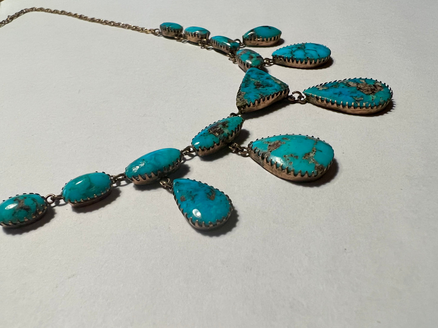 Estate Victorian Morenci Turquoise Gold Tear Drop necklace