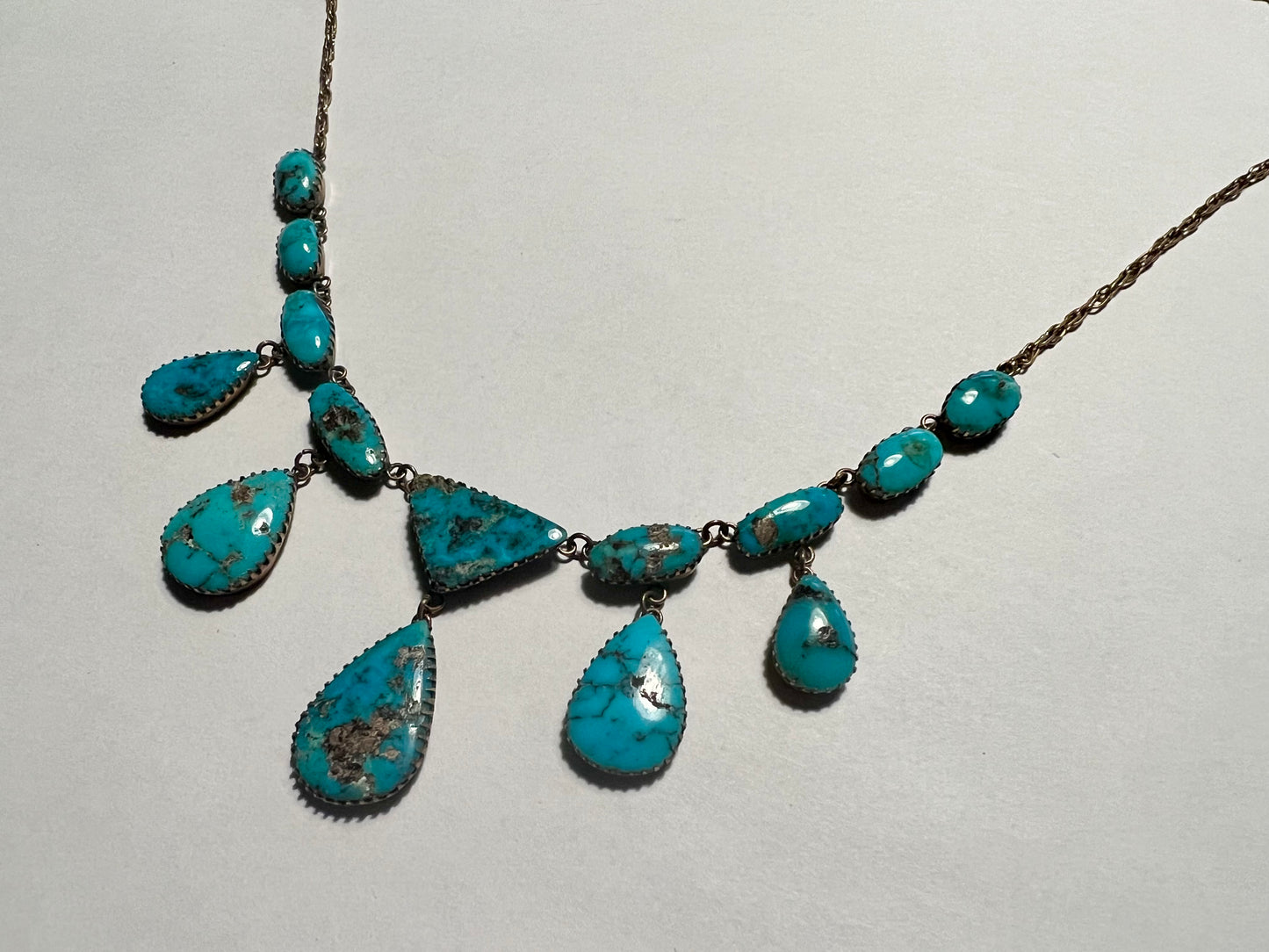 Estate Victorian Morenci Turquoise Gold Tear Drop necklace
