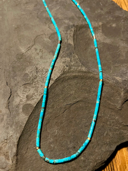 Kingman Turquoise Sterling & 14K Strand - Minimalist Necklace