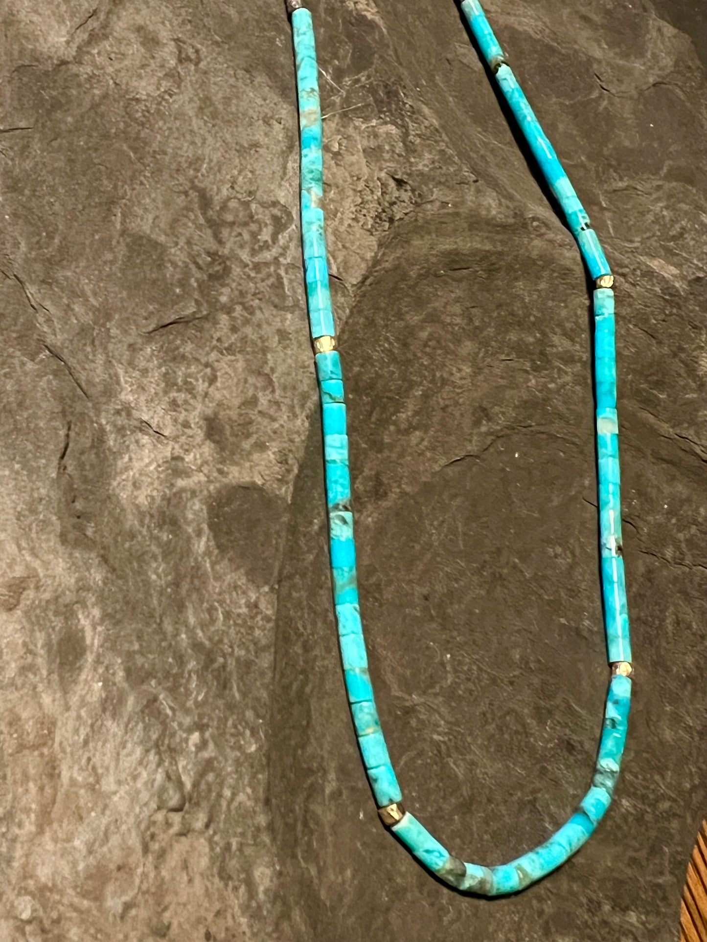 Kingman Turquoise Sterling & 14K Strand - Minimalist Necklace