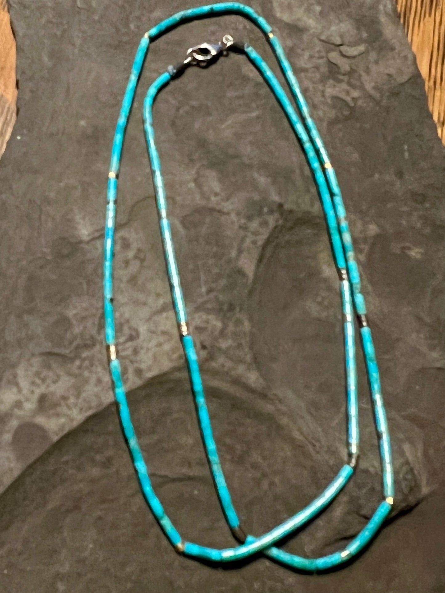 Kingman Turquoise Sterling & 14K Strand - Minimalist Necklace