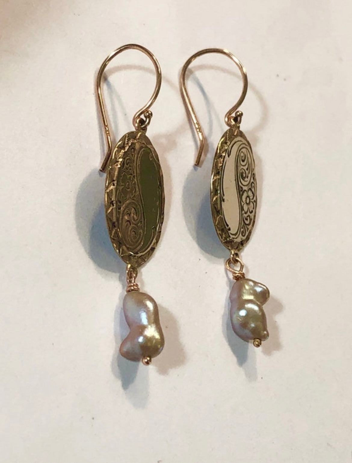 Upcycled Victorian Hand Engraved Rose Gold Cuff Link Earrings
