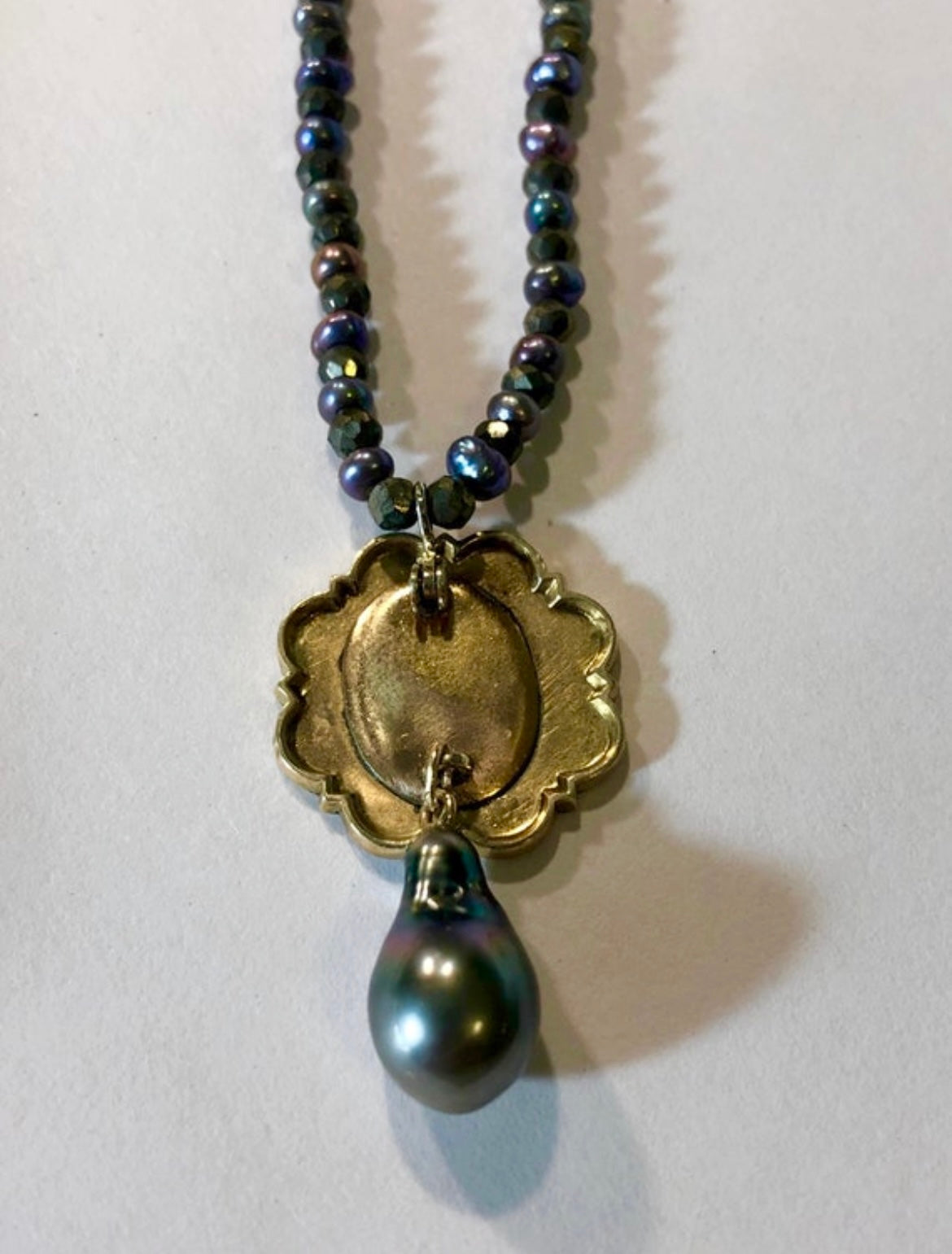 Upcycled Hand Engraved Gold Broach Pendant Necklace