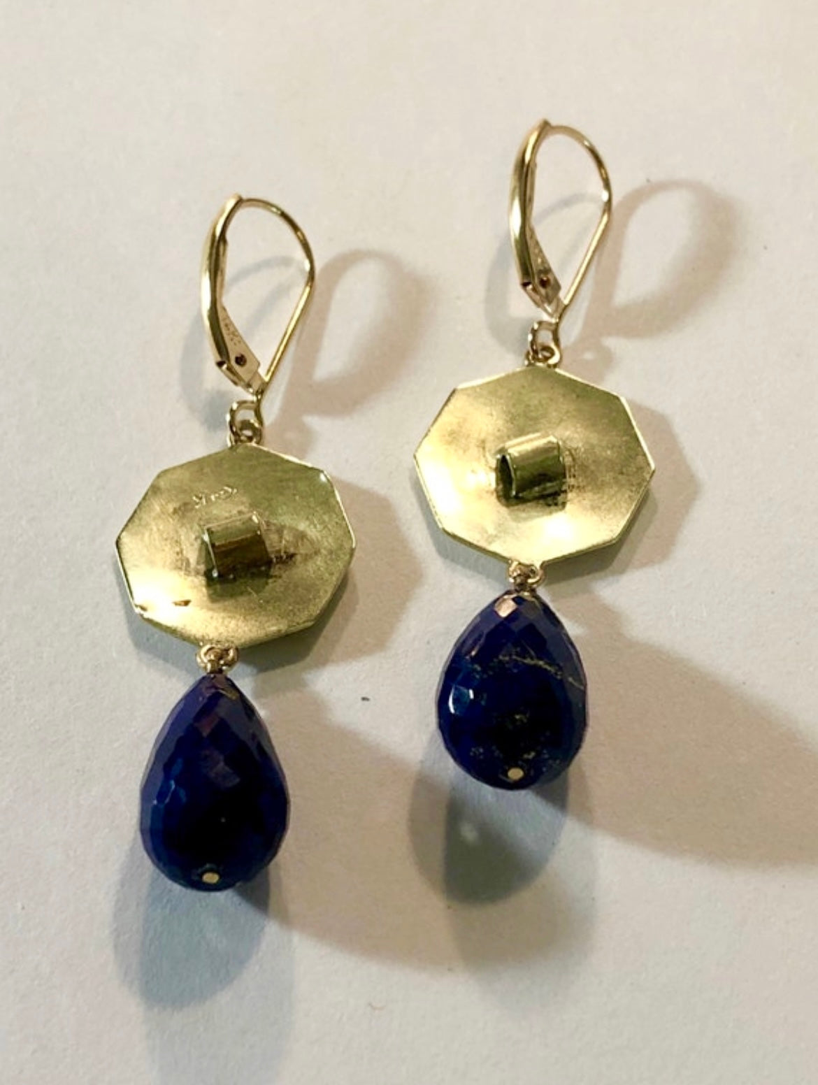 Upcycled Edwardian 14K Cuff Link Earrings with Lapis