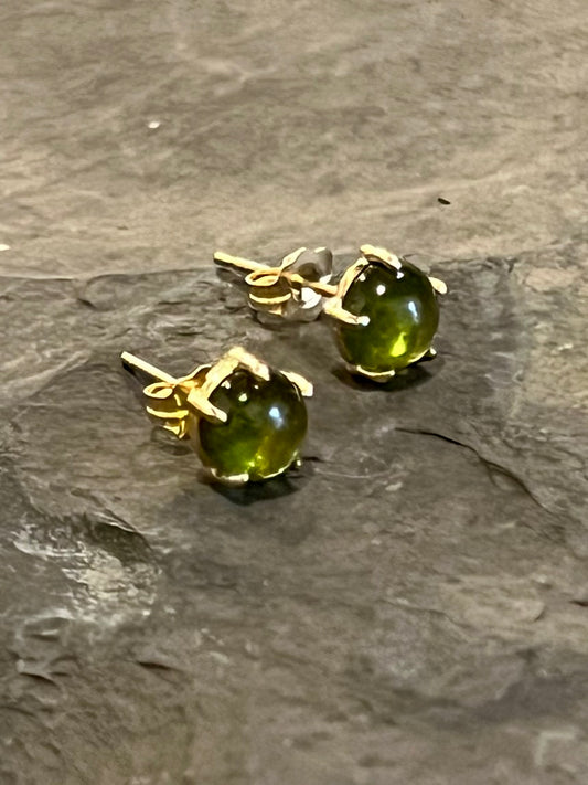 Vesuvianite Cabochon Stud - Minimalist Earrings