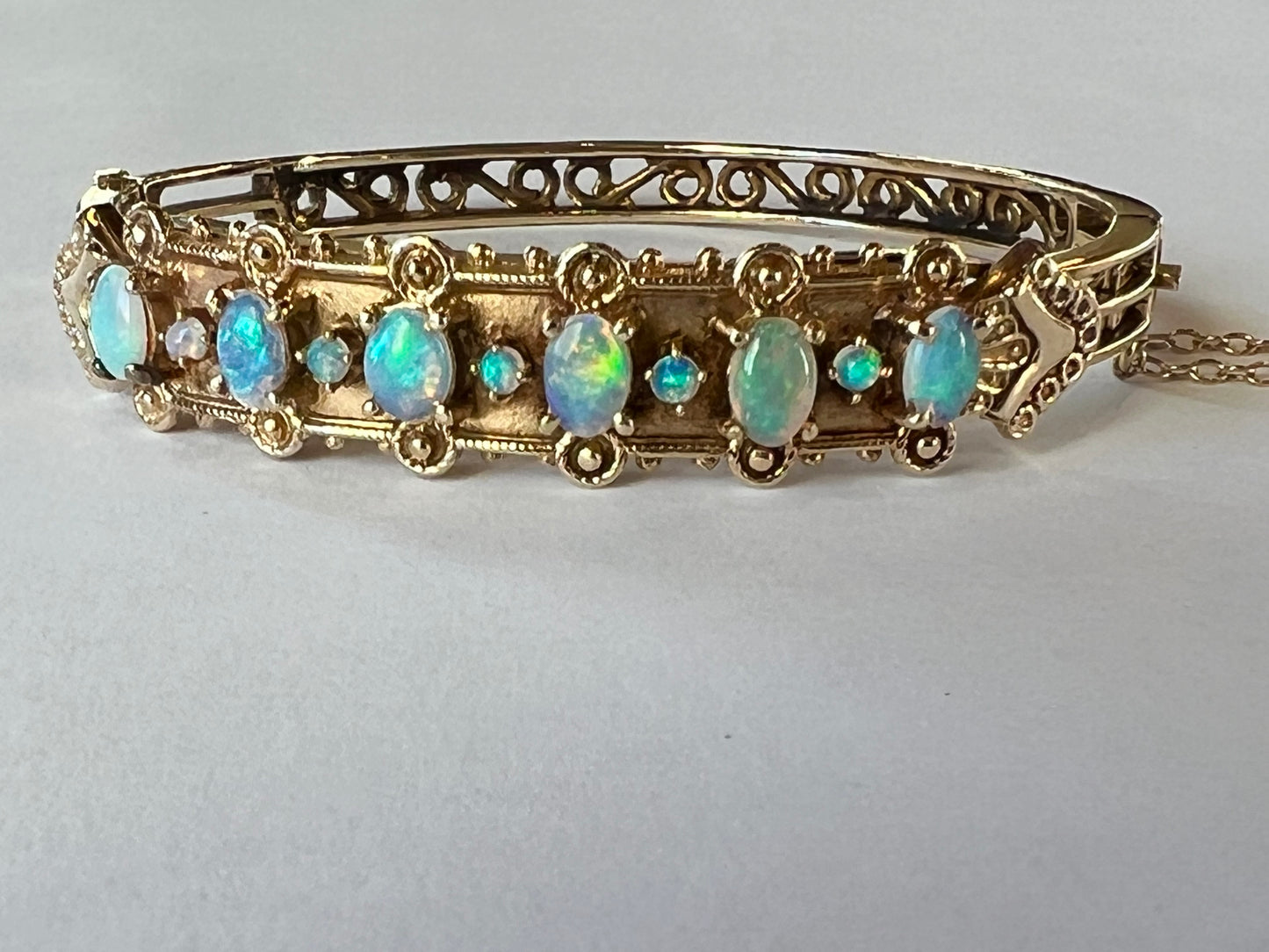 Estate Victorian Etruscan Revival 14K Blue Opal Bracelet