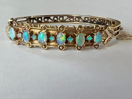 Estate Victorian Etruscan Revival 14K Blue Opal Bracelet