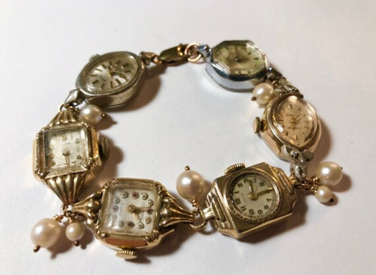 Upcycled White Rabbit Vintage Watch & Pearl Bracelet