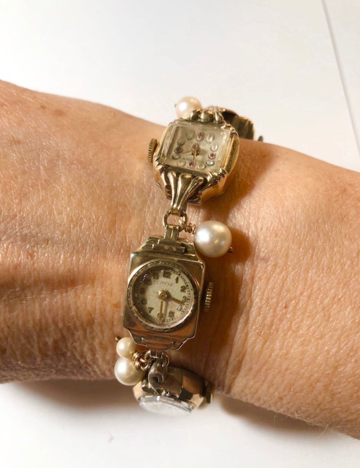 Upcycled White Rabbit Vintage Watch & Pearl Bracelet