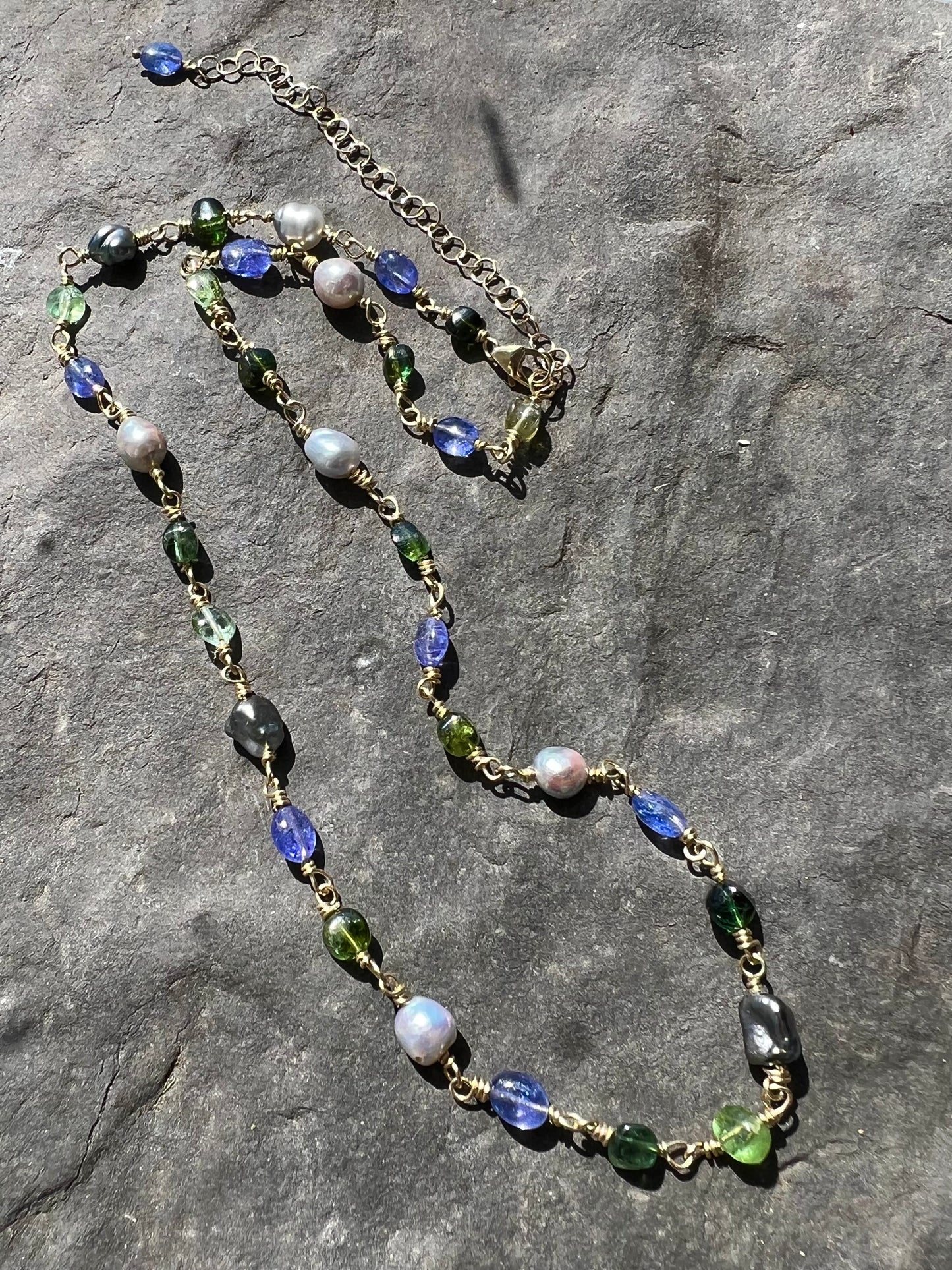 Wild Violet Strand - One of a Kind Necklace- 14K Tourmaline Tanzanite Pearl