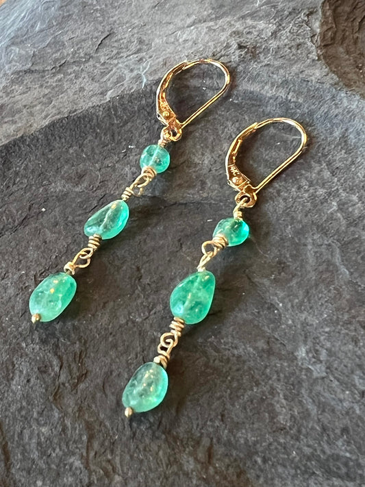 Emerald 14K Dangle One of A Kind Earrings