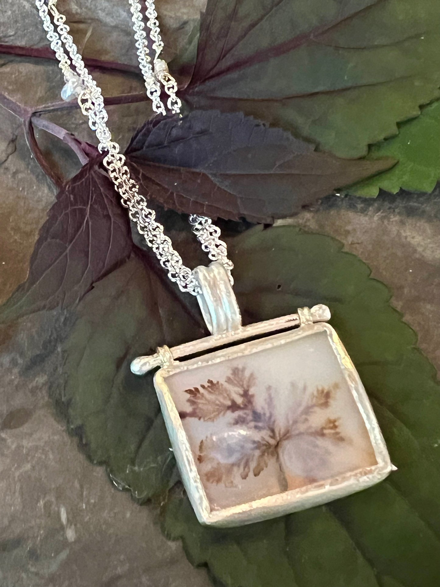 One of a Kind Dendritic Agate Hinged Sterling Silver Necklace with 14k Details, Spinel & Freshwater Pearl