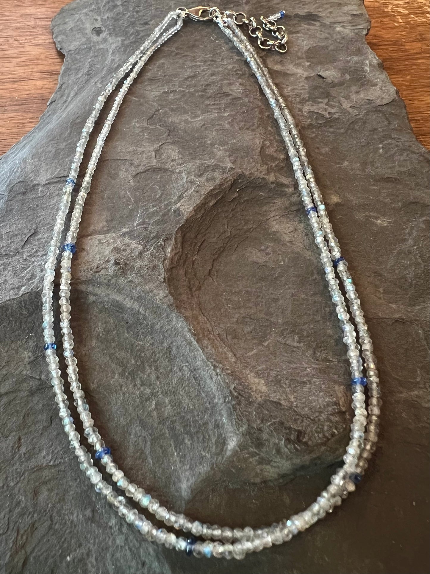 Labradorite & Blue Sapphire Double Strand Necklace 16 - 18.5”