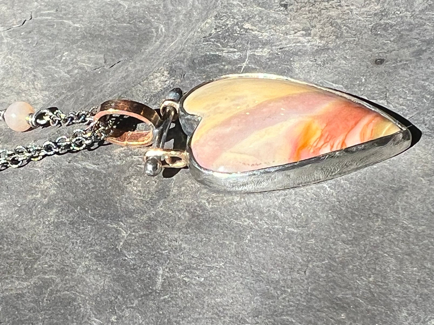 Mookaite Jasper Crooked Little Heart Sterling & 14K Rose Gold One of a Kind Necklace