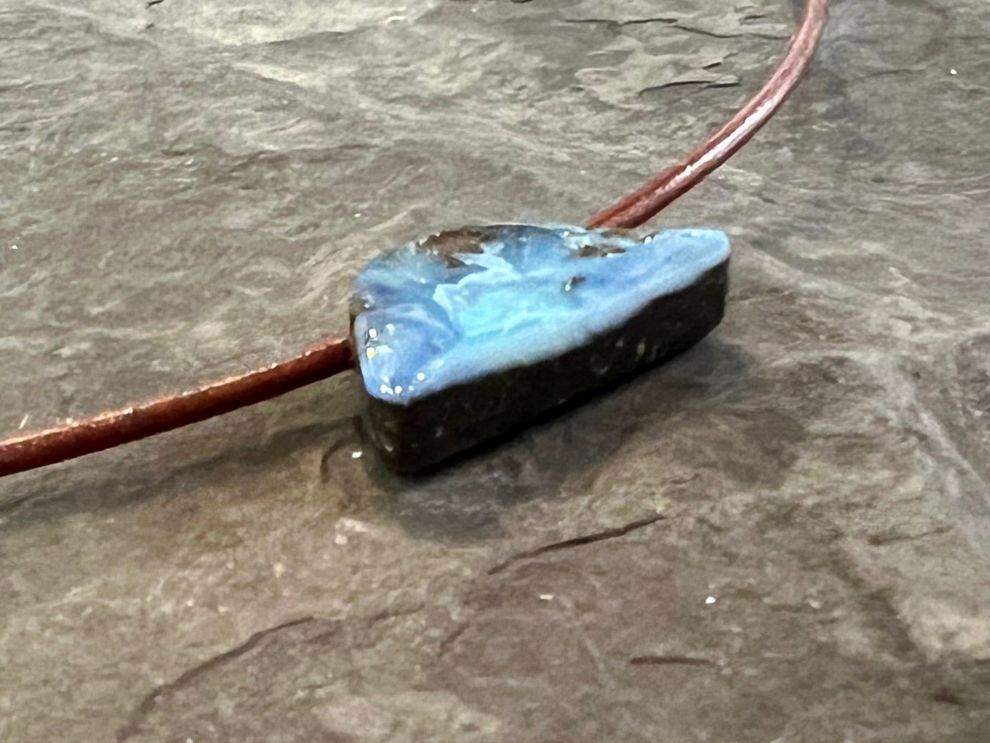 Blue Boulder Opal Leather Choker One of a Kind Necklace 16”