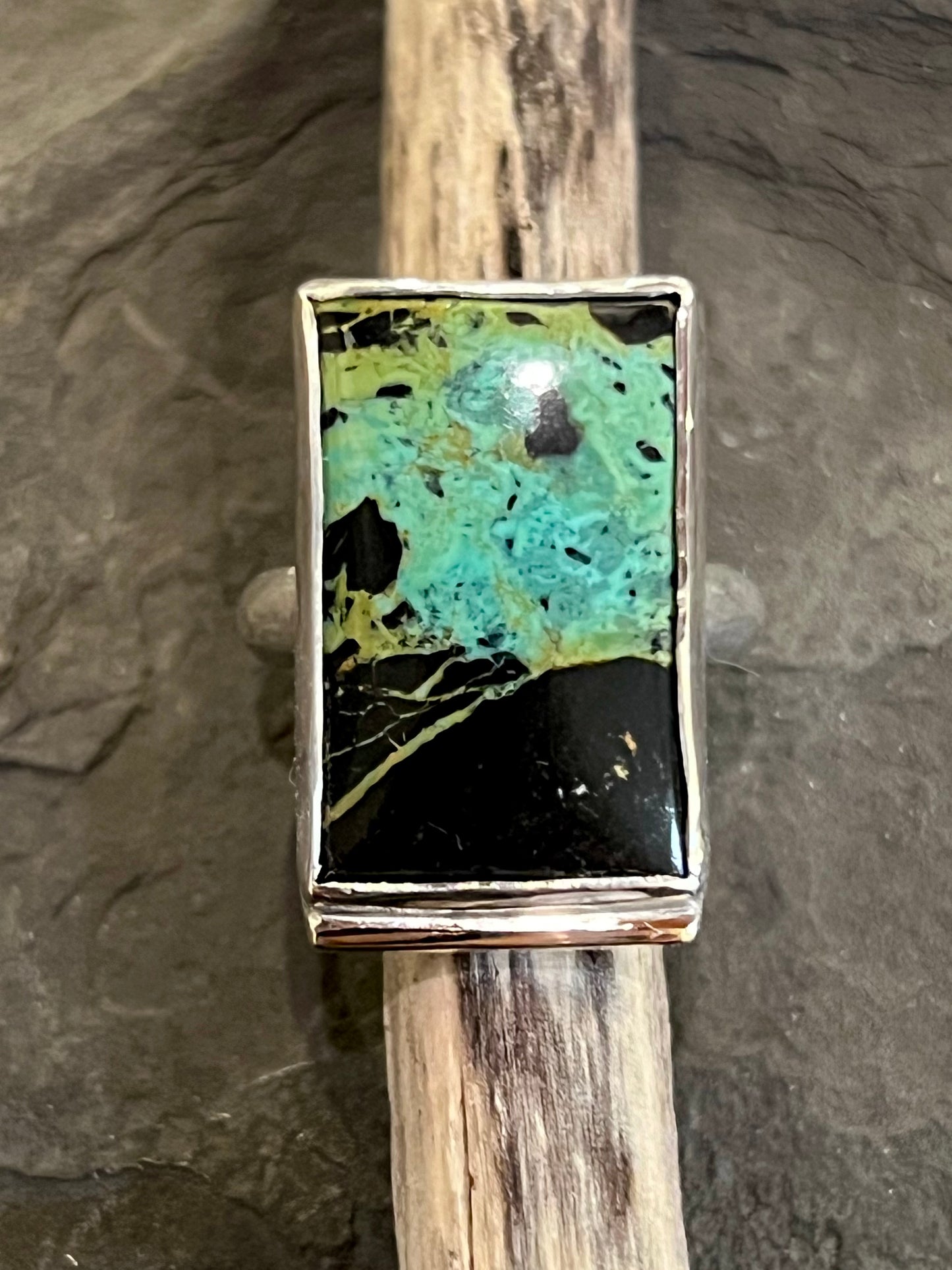 Nevada Black Jack Turquoise One of a Kind Ring in Sterling Silver & 14K