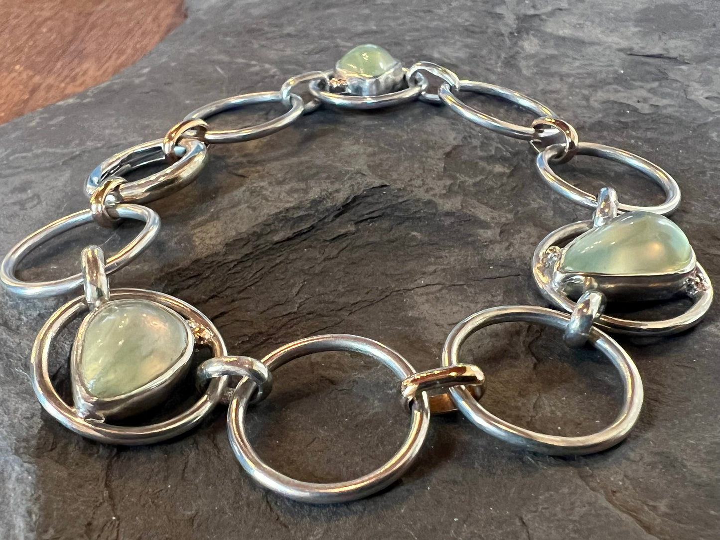 Full Circle Bracelet Sterling & 14K with Prehnite- One of a Kind