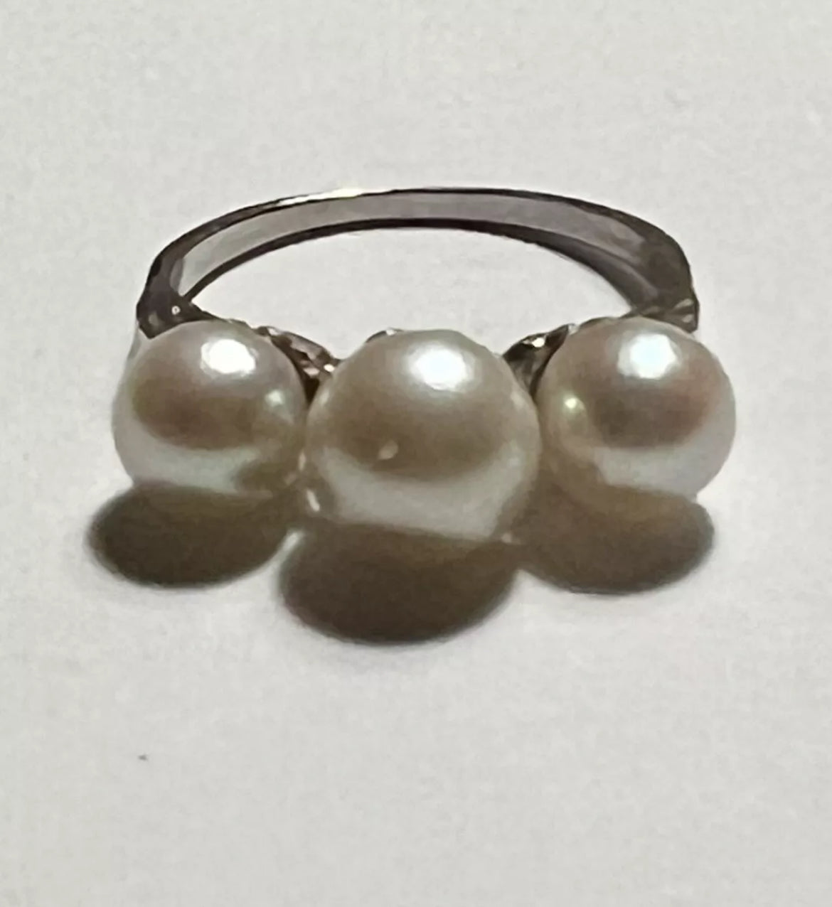 Estate Platinum Baguette Diamond Akoya Pearl Ring