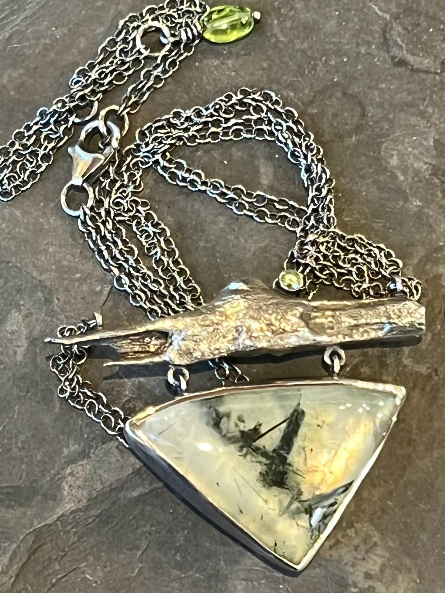 Driftwood Sterling Silver Necklace with Green Epidote in Quartz & Peridot- Cayuga Collection