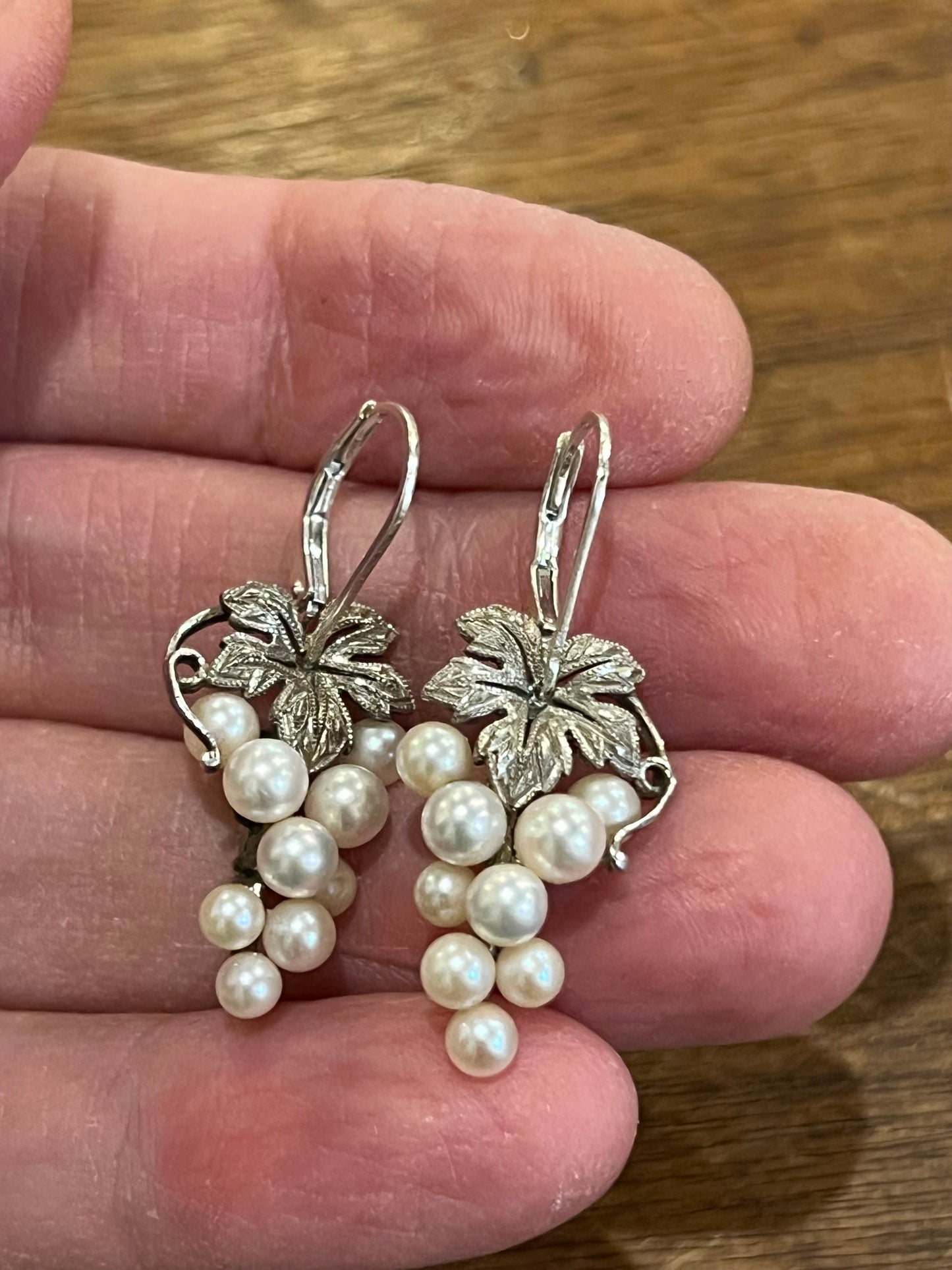 Estate Art Nouveau Akoya Cultured Pearl 900 Silver Grape Cluster Earrings