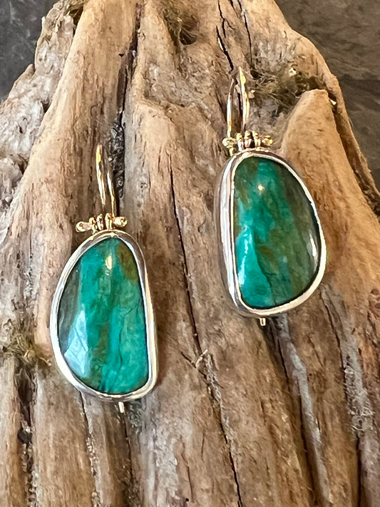 Hinged 14K & Sterling Peruvian Opal Drop Earrings - One of a Kind