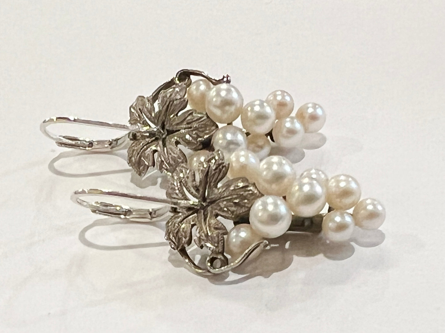 Estate Art Nouveau Akoya Cultured Pearl 900 Silver Grape Cluster Earrings