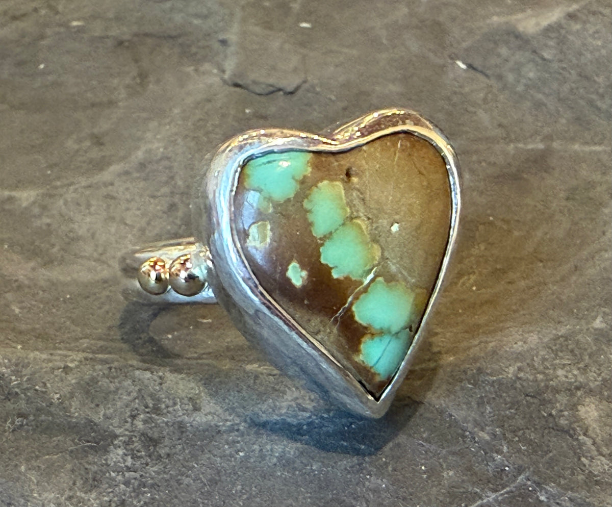 Turquoise Heart Sterling & 14K One of a Kind Statement Ring - Crooked Little Heart