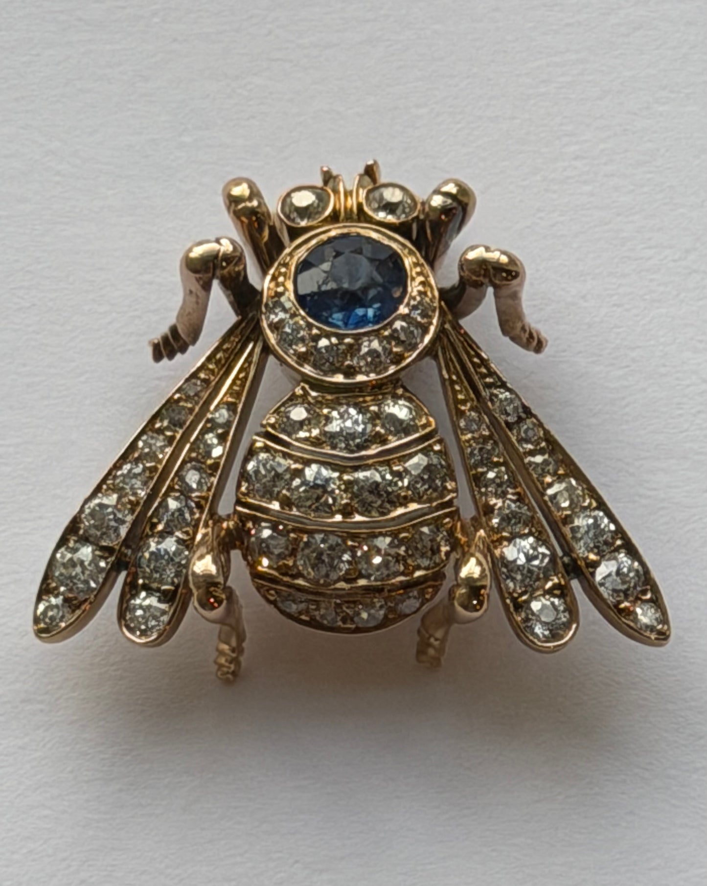 Estate Victorian Etruscan Revival Cicada 18K YG Blue Spinel Mine Cut Diamond Pendant
